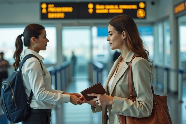 Femme présentant son passeport au contrôle frontalier pour entrer à Gibraltar