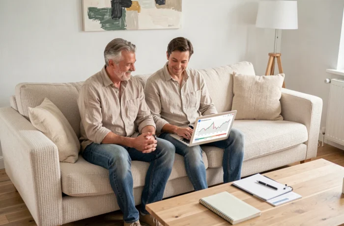 Couple comparant des offres de prêt et solutions de financement sur ordinateur portable