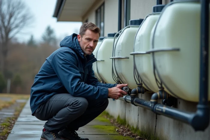 Installation de cuves IBC connectées pour stocker et conserver l'eau de pluie à domicile