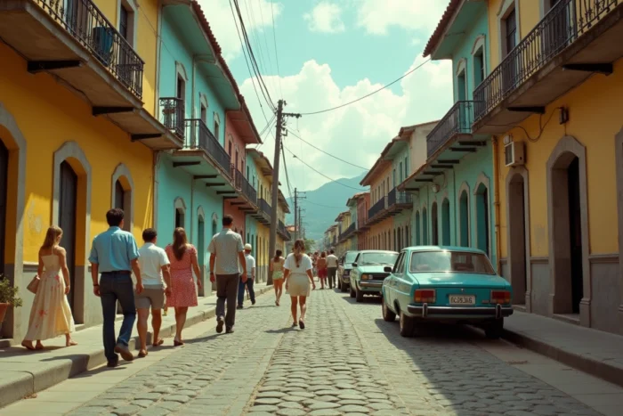 Rue de Medellín dans les années 1980 évoquant l'époque de Pablo Escobar et le contexte historique colombien